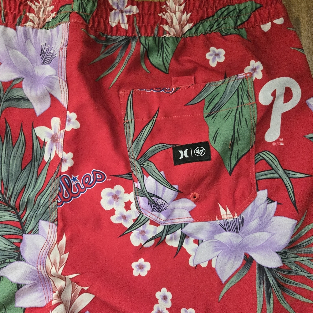 '47 Hurley Phillies MLB Men Large Swim Shorts With Drawstring NWT 092025 - Picture 7 of 8